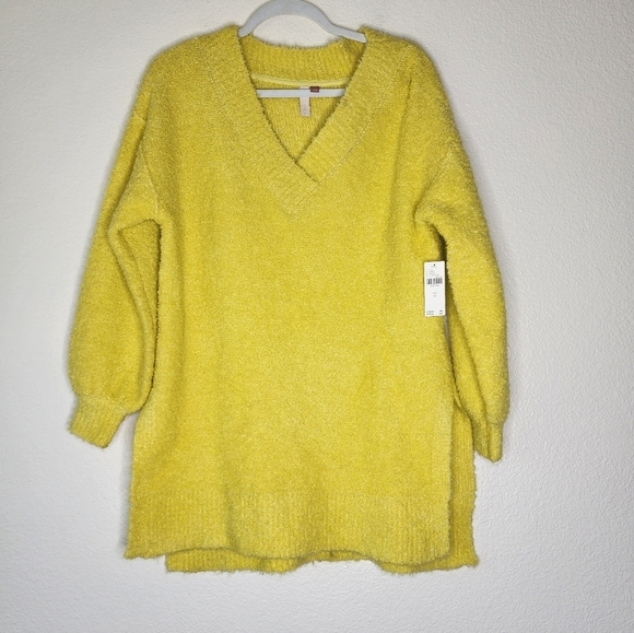 Anthropologie Pilcro Chartreuse Teddy V-Neck Tunic Sweater XS NWT - Picture 2 of 8